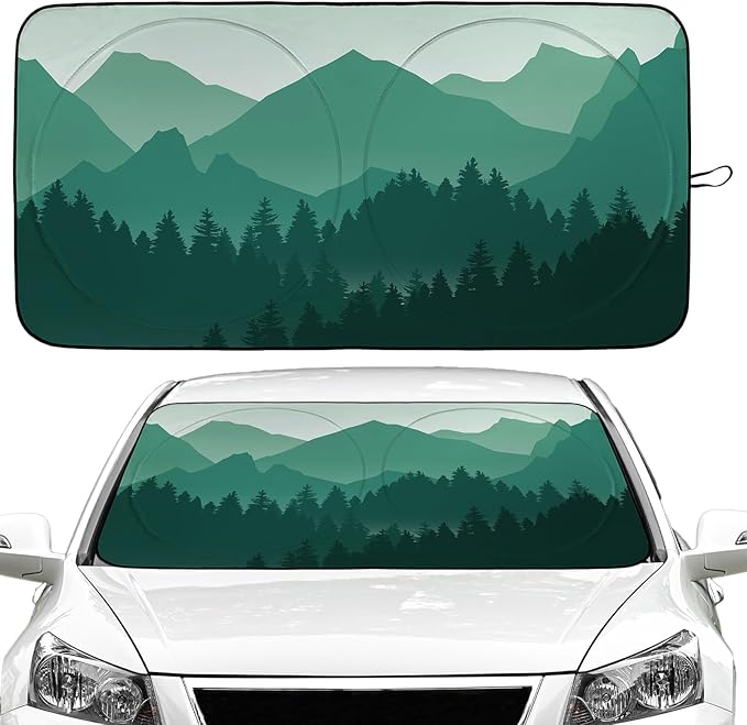 Mountains and Forest Car Windshield Sun Shade Foldable Sunshade Front Window Cover Sun Visor Protector Accessories (59x27.5 inches)