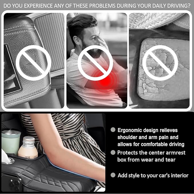 Car Armrest Storage Box for Cadillac SRX 2004–2016 2013 2014 2015, Sport-Style Center Console Organizer with Side Pocket, PU Leather Armrest Cushion, Elbow Support Pad,B White