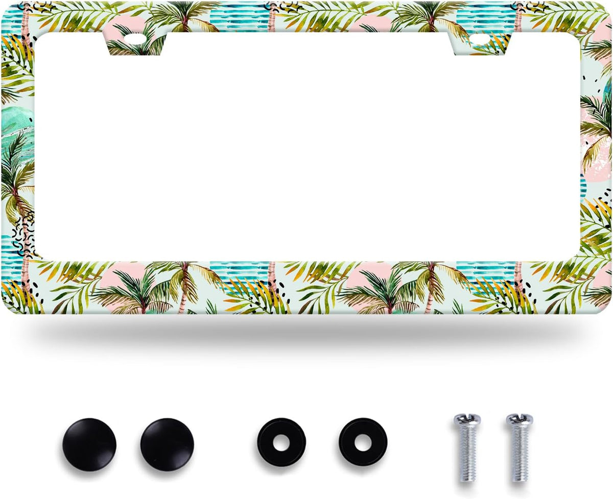 Palm Tree License Plate Frame Colorful Hawaii License Plate Holder Funny Car Accessories Decoration 12.3" x 6.3" for Men Women