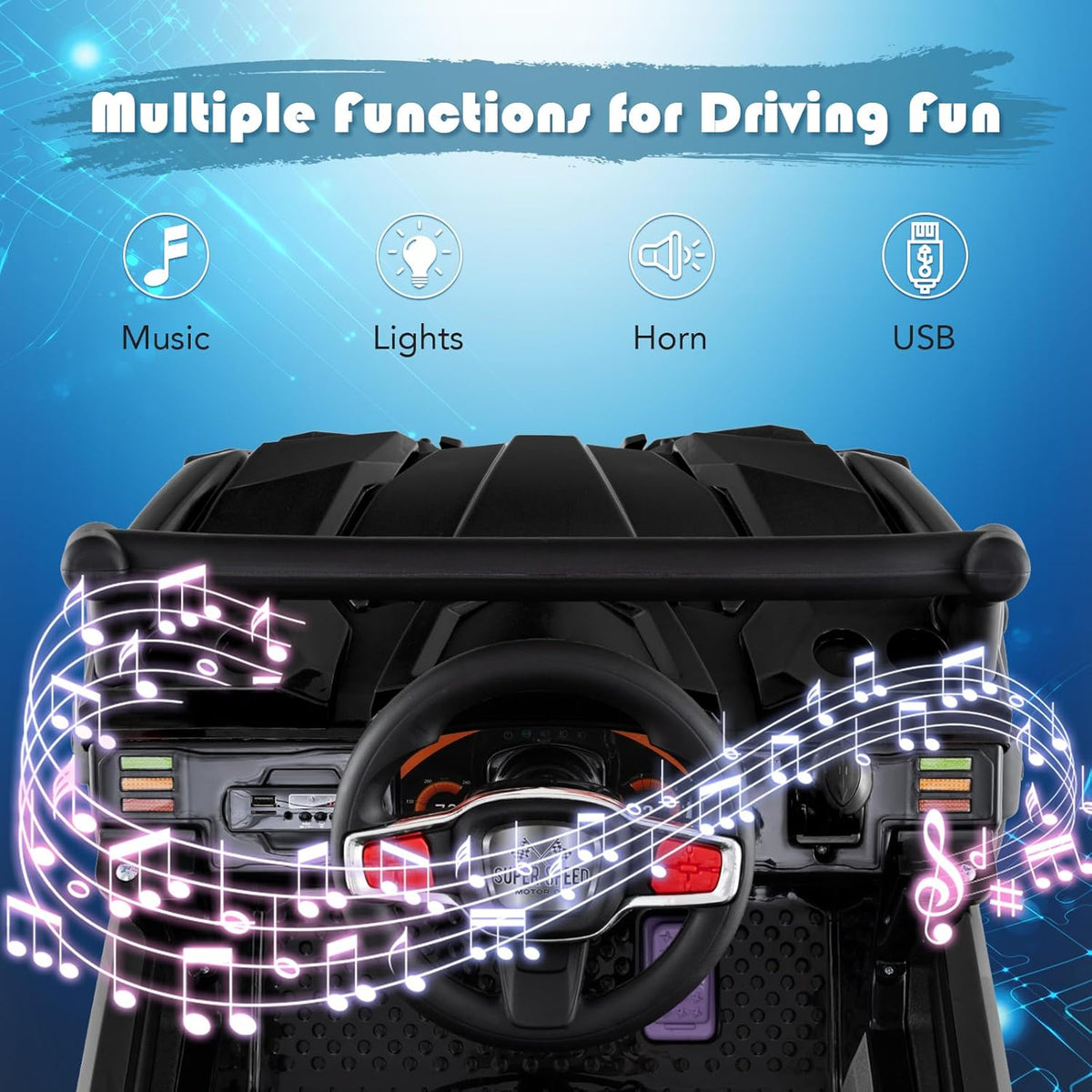 OLAKIDS 12V Ride on Car UTV, Battery Powered Off-Road Kids Electric Vehicles with Remote Control, Music, Horn, MP3, Lights, 3 Speeds, Soft Start, Ride on Truck for Boys Girls (Black)