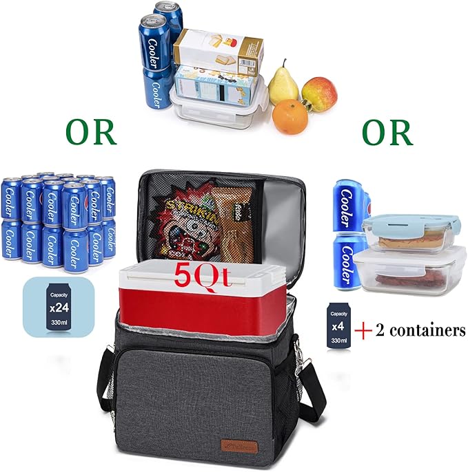 TuErcao Insulated Cooler Bag 6/24 Can Collapsible Leakproof Soft Sided Cooler for Car, Portable Foldable Small Ice Chest for Beach Camping Picnic Travel, 5/15qt Lunch Box for Men Work
