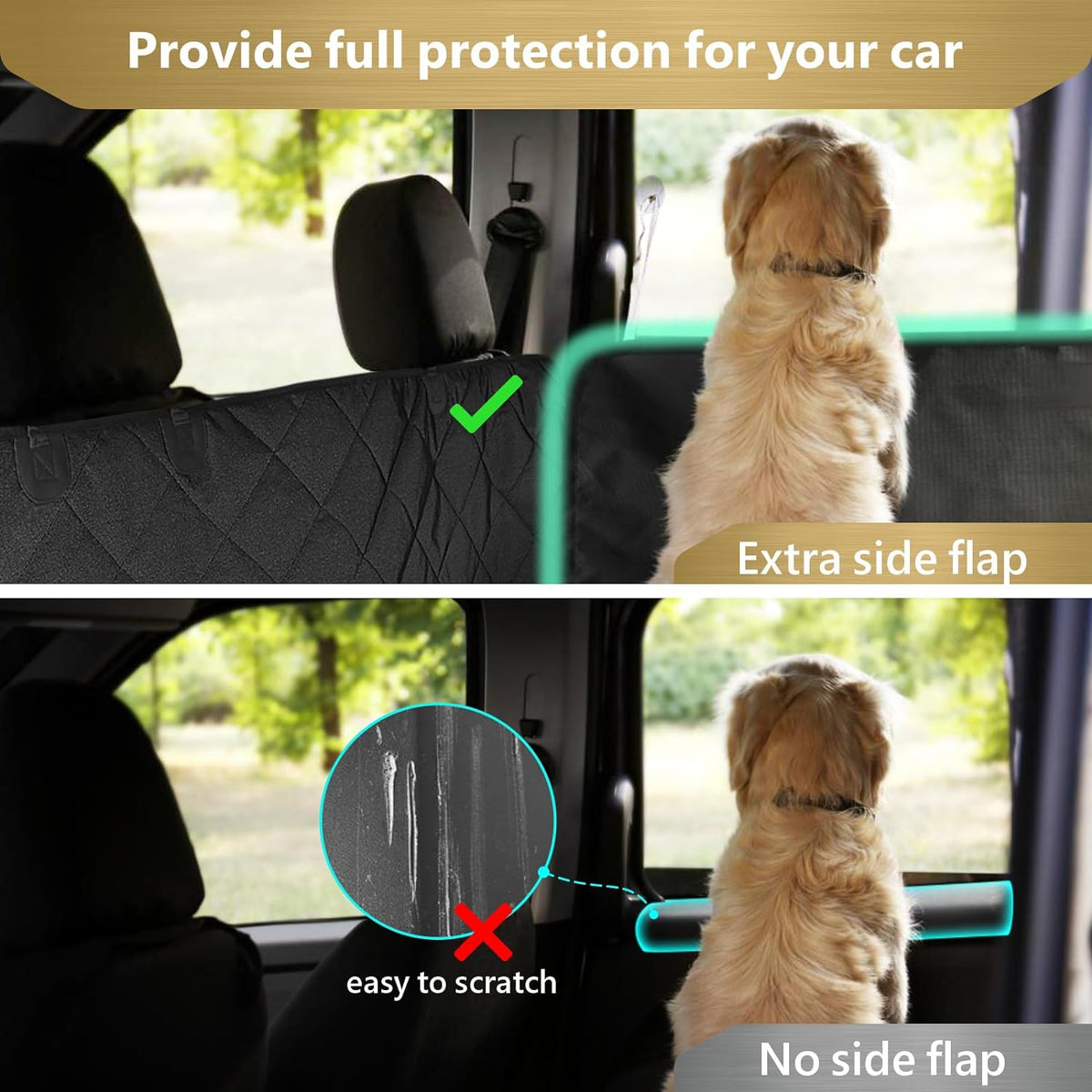 F-color SUV Cargo Liner for Dogs - Waterproof Pet Cargo Liner with Side Flaps, Comfort Dog Cargo Cover with Bumper Flap, Scrachproof Non-Slip Universal Fit SUVs Sedans Trunks Vans, Black