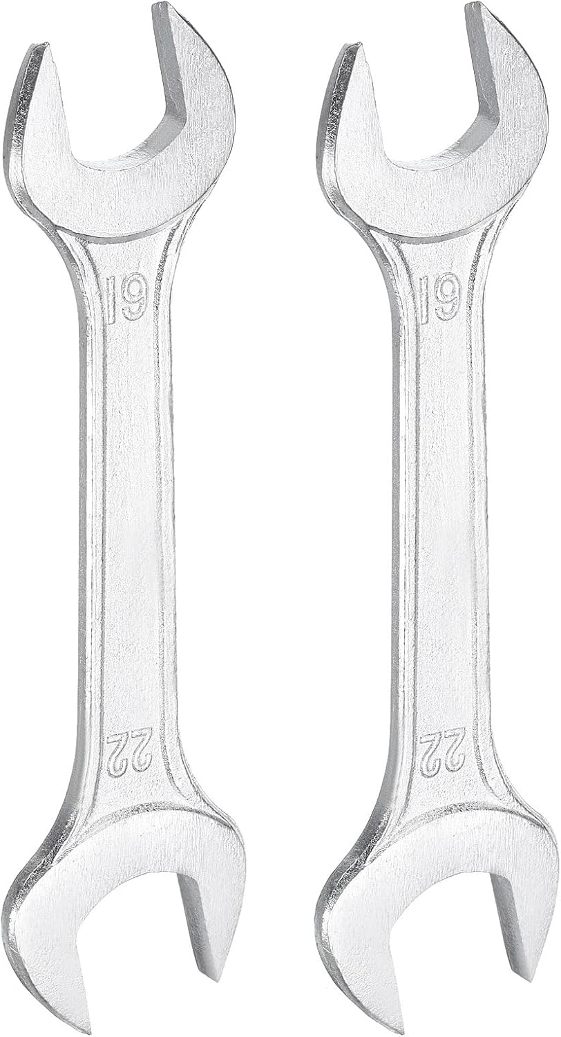 HARFINGTON 2pcs Double Open End Wrench 19mm x 22mm Metric 15 Degree Offset Angle Small Flat Head Wrench Galvanizing Open Ended Spanner for Automotive Repair Furniture Assembly