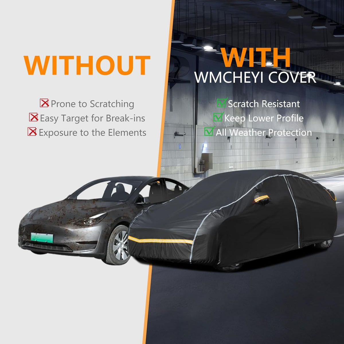 Car Covers for Automobiles,6 Layers Car Cover Waterproof All Weather, Full Exterior Cover with Zipper, Outdoor Car Cover Sun UV Rain Snow Wind Protection, Fit for Tesla Model Y
