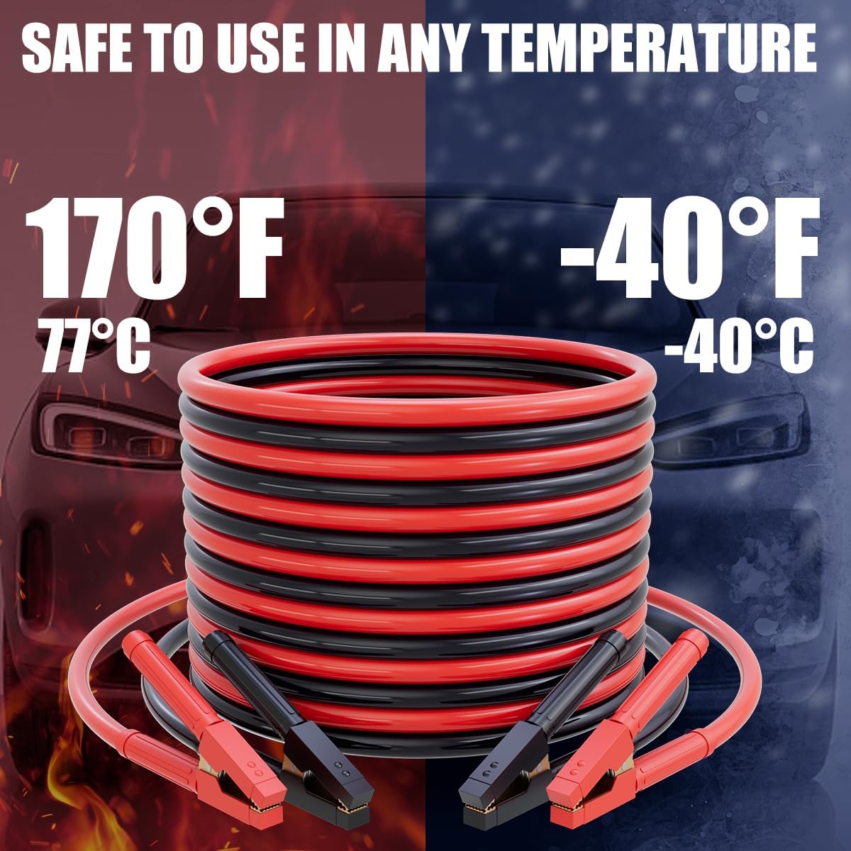 Heavy Duty Jumper Cables 1 Gauge 30FT 900A, Automotive Booster Cables for 12V/24V Car, SUV &Truck Battery with Professional Clamps and Carrying Bag, Suitable for gasoline and diesel engines