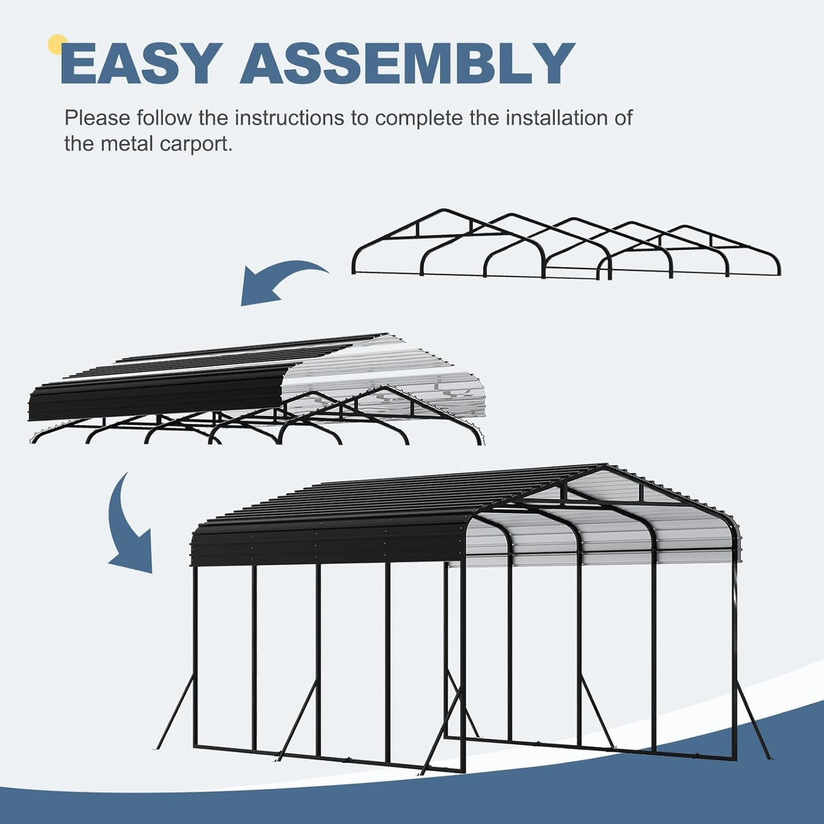 12x20 FT Metal Carport, Garage with Updated Frame Structure, Galvanized Steel Roof and Enhanced Base Canopy, Metal Garage Car Shelter Shade for Car, Boats and Truck