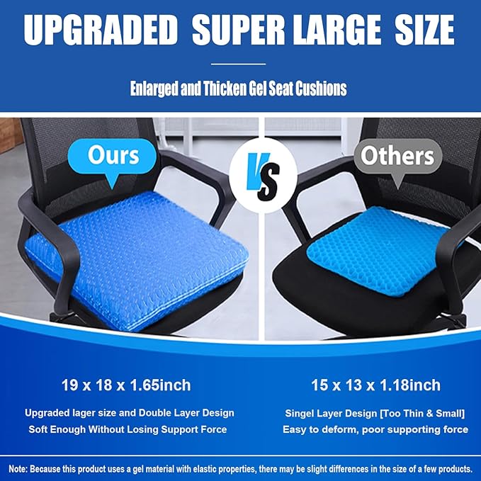 Gel Seat Cushion for Long Sitting Pressure Relief(Super Large&Thick) -Wheelchair Cushion for Pressure Sores - Coccyx,Sciatica & Tailbone Pain Relief Cushion- Non-Slip Butt Pillow for Office, Home, Car