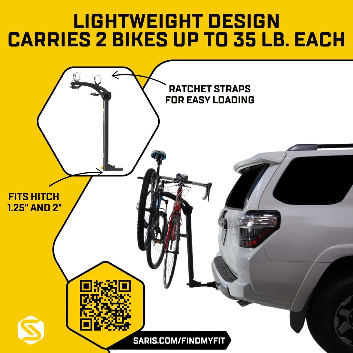 Saris Bones 2-Bike Hitch Rack Bicycle Carrier, with Easy Fold Design and Tilting Base