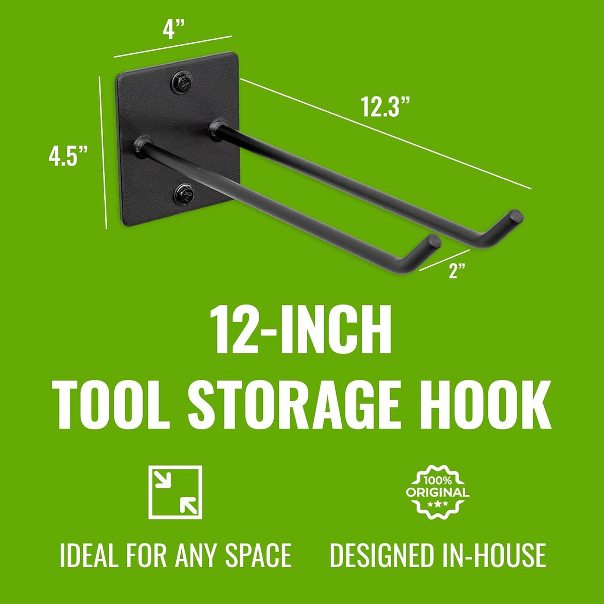StoreYourBoard Garage Garden Tool Wall Mount Hook, Garage Organization and Storage, Shovel & Rake Hangers Yard Tool Rack, Industrial Steel Holds 50 Pounds