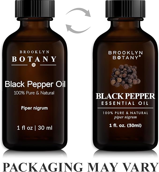 Brooklyn Botany Black Pepper Essential Oil - 100% Pure and Natural - Premium Grade Oil with Dropper - for Aromatherapy and Diffuser - 1 Fl Oz