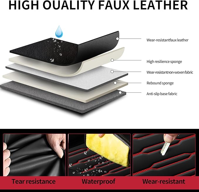 Fit Prius Car Seat Covers for Toyota Prius 2001-2024 2025 2026 - Upgraded Premium Waterproof & Breathable Leather, Airbag Compatible, All-Weather Seat Cushion Protector (Full Set, Black+Red)