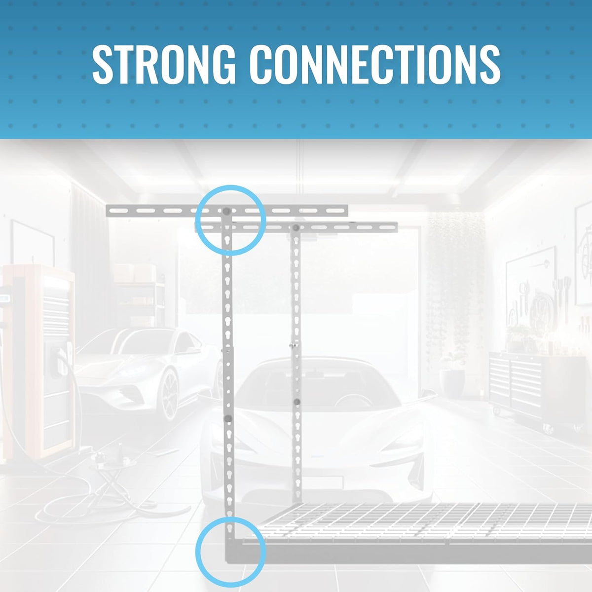 MonsterRax Overhead Garage Storage Rack - 4 x 8 Ceiling Rack for Garage Racks, Organization Shelving, Adjustable Hanging Shelf, White, 12"-21" Height Adjustment