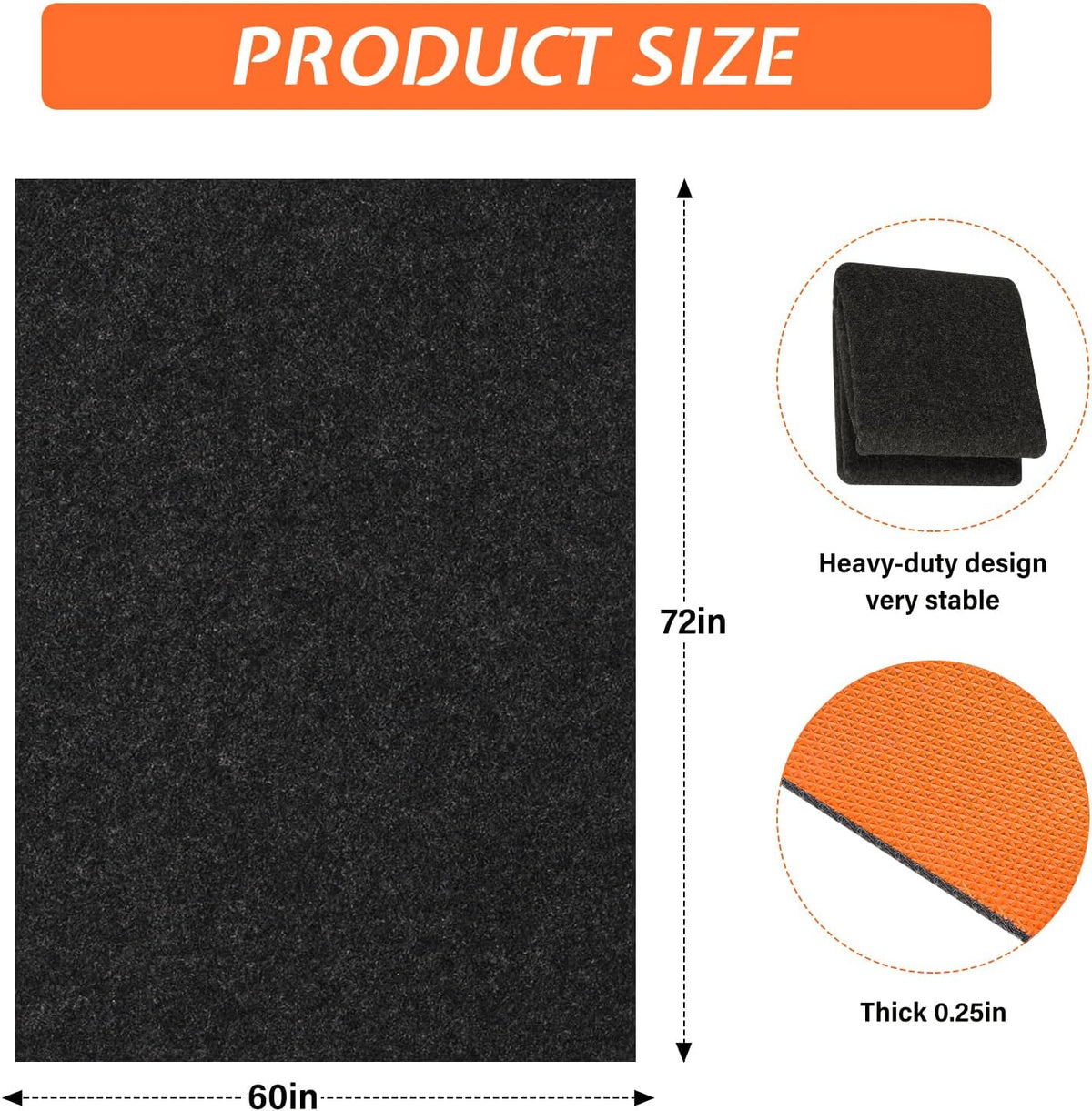 60" x 72" Heavy Duty Oil Spill Mat, Garage Floor Mat for Under Car, 1/4 Inch Thicked Waterproof Rubber Backing Mat Protect Floor, Reusable Oil Drip Leak Absorbent Pads