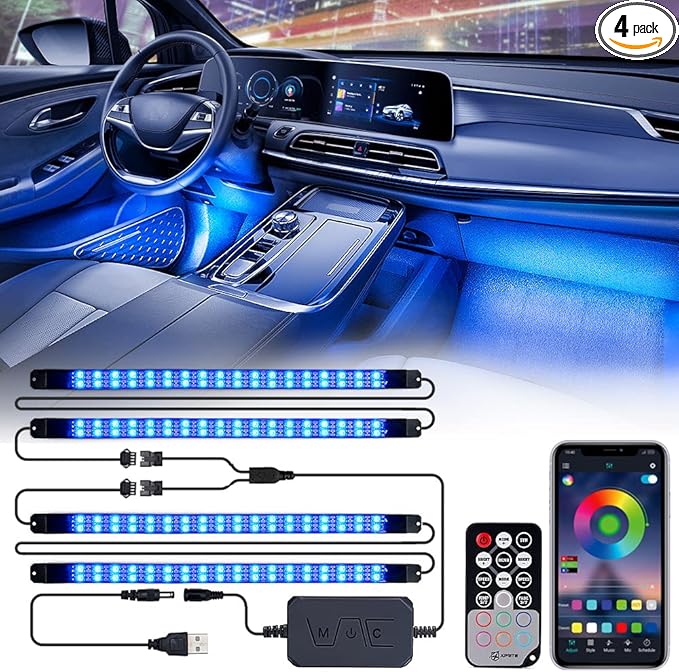 Xprite Upgraded 144LED RGB Interior Car Lights with Smart App Control/Wireless Remote Control, Music Sync Mode, DIY Mode and Multiple Scene Options, Universal for Cars Truck ATV UTV(4pcs)