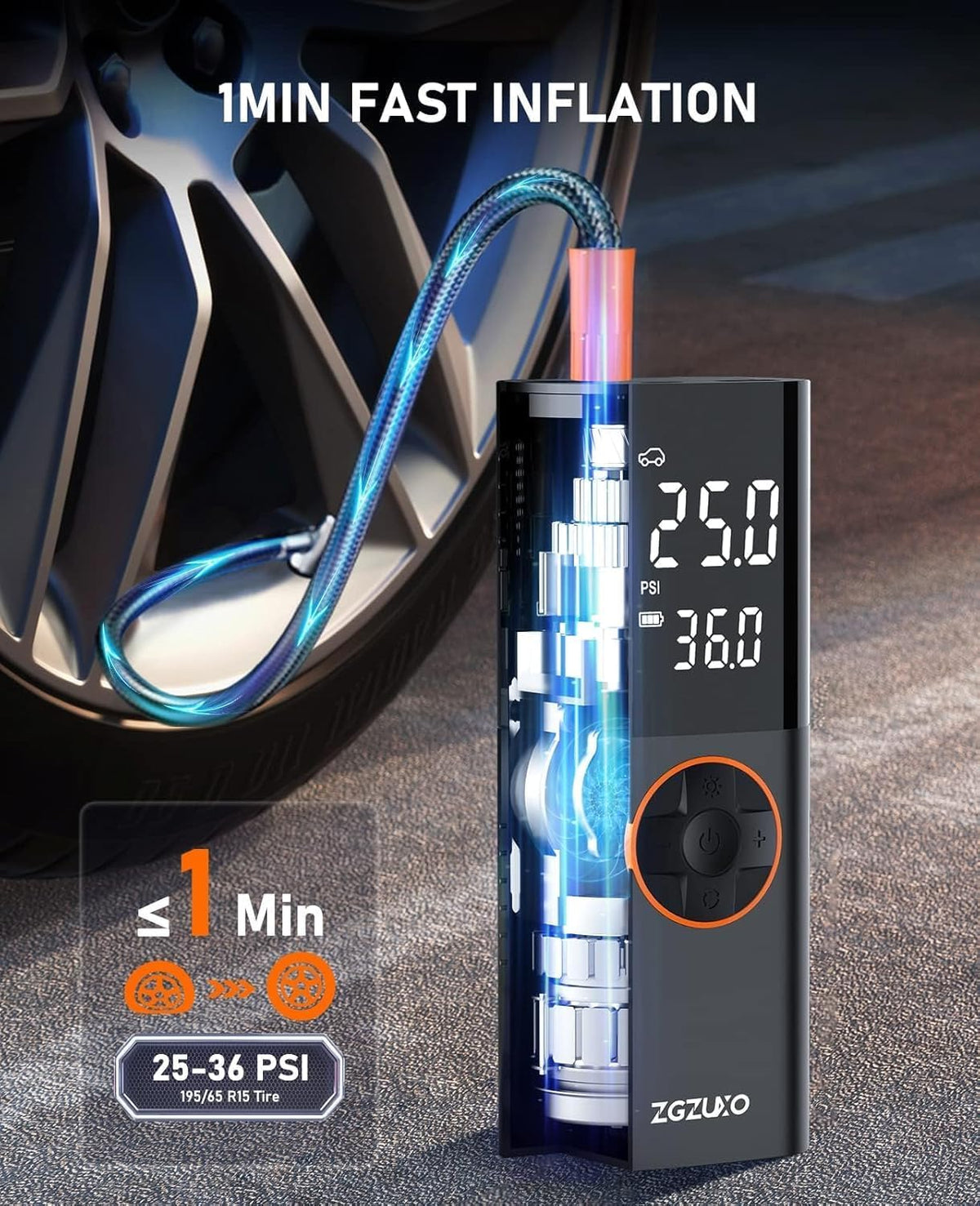 Tire Inflator Portable Air Compressor - 150PSI Fast Cordless Air Pump for Car Tires, Rechargeable Bike Tire Pump with Digital Pressure Gauge, LED Light for Cars, Bicycles, Balls and More
