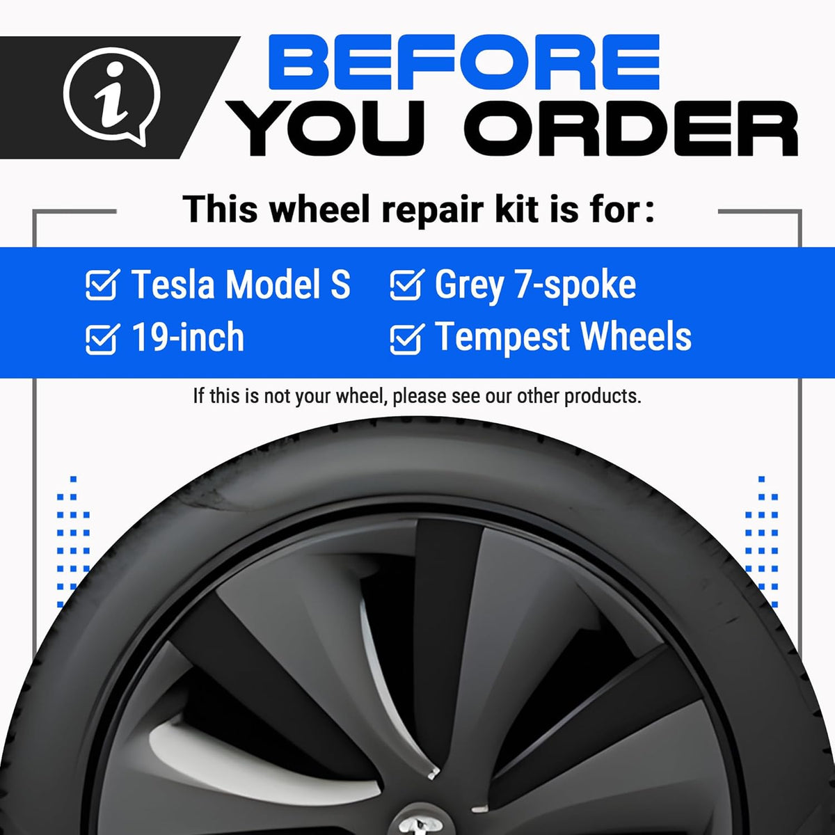 Premium Tesla Wheel Curb Rash Repair Kit for Model S 19-inch Grey Tempest Rims - DIY Kit with Color-matched Touch Up Paint - Made in USA