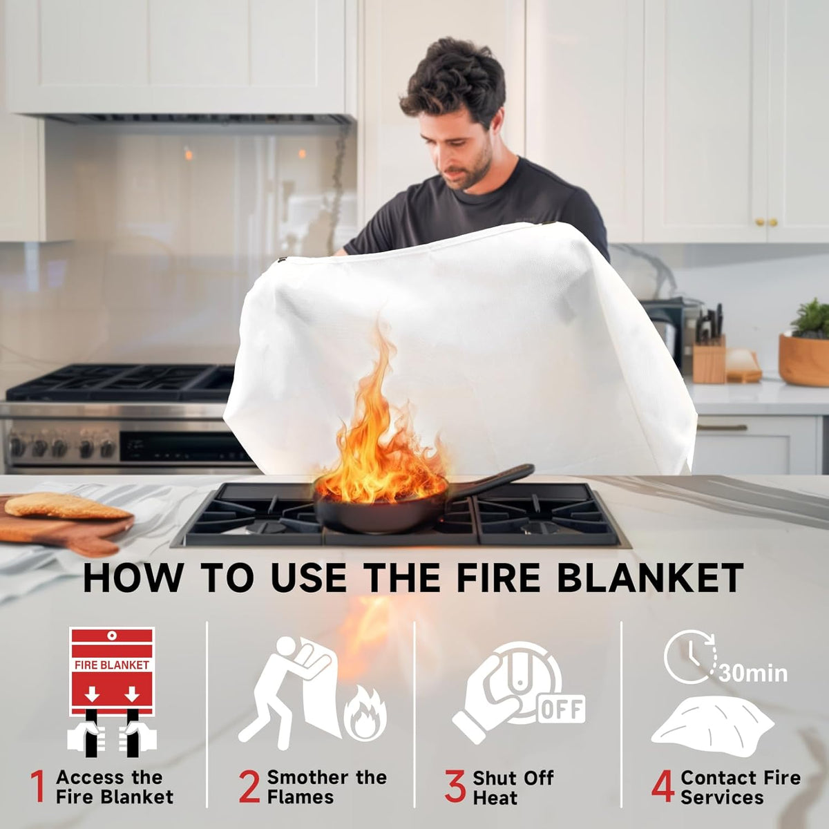 Fire Blanket Emergency for Home Kitchen - 6 Pack 40"x40" Fireproof Safety Protection Fiberglass Flame Retardant Blankets Survival Essential Kit for House Car Camping Outdoor Fireplace Grill BBQ