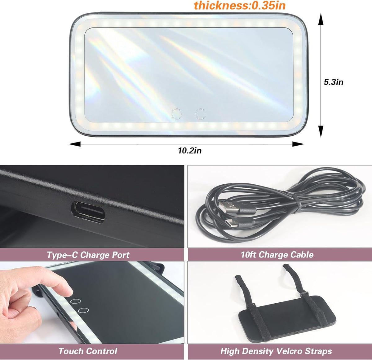 Car Visor Vanity Mirror with Light,LED Sun Visor Mirror,Truck Makeup Mirrors with 3 Light Modes & Dimmable Touch Screen,Car Accessories for Women and Girl