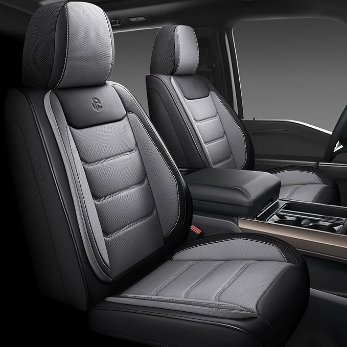 Full Coverage Faux Leather Car Seat Covers Full Set,Automotive Seat Covers for Cars,SUVs Pick-up Truck, Car Seat Cushion, Black and Grey Seat Covers for 5 Seats