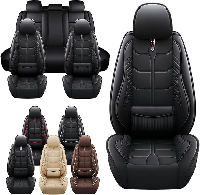 Leather Car Seat Covers Fit for Toyota 4Runner 1991-2024, 5 Seater Car Seat Cover, Premium Waterproof, Scratch Resistant Car Interior Accessories (Full Set Black)