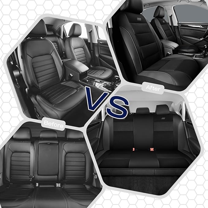 Skechers Aircooled & Memory Foam Seat Covers,Premium Leather with EVA Mesh Car Seat Covers,Seat Cover Full Sets,Airbag Compatible Automotive Comfort for Most Cars, Vans, Trucks, SUV,Black