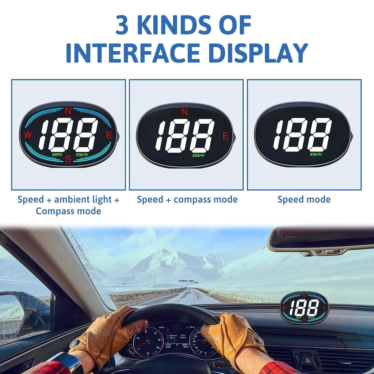 GPS Digital Speedometer for Car MPH, Universal HUD Speed Meter with LED Large Font Head Up Display Car Accessories with USB Cable Plug Play for Truck Motor SUV Golf Cart All Vehicles (H2 Speedometer)