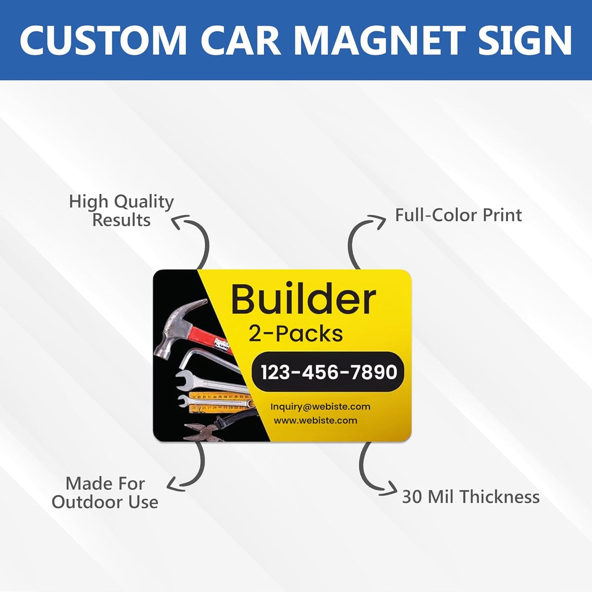Custom Car Magnet Signs for Businesses (16"x22" Builder) 2 pk - Personalized Car Magnets for Builder, Contractor and Advertising - Advertising Magnets for Cars Door - Professionally Printed