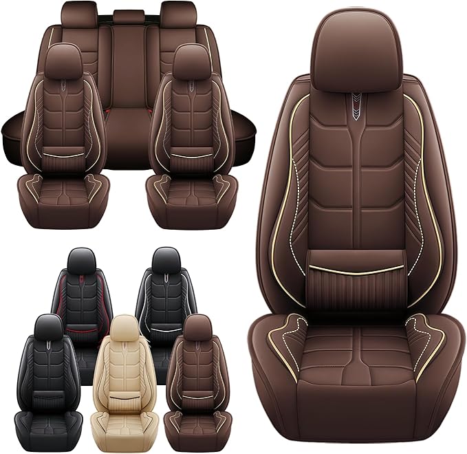 Leather Car Seat Covers Fit for Toyota Corolla Cross 2022-2024, 5 Seater Car Seat Cover, Premium Waterproof, Scratch Resistant Car Interior Accessories (Full Set Coffee)