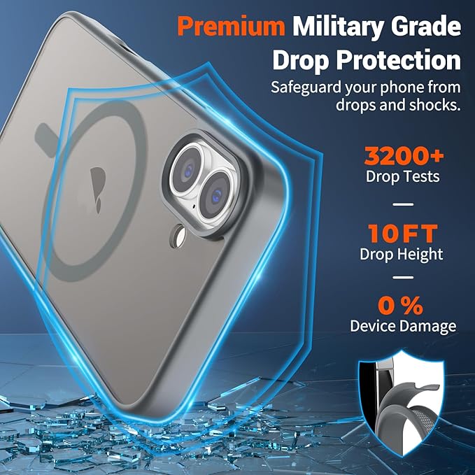 SUPFINE Magnetic for iPhone 17 Case (Compatible with MagSafe)(Military Grade Drop Protection) Translucent Matte Shockproof with Anti-Fingerprint Phone Cover 2025,Gray
