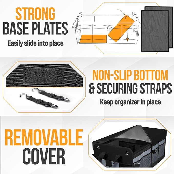 FORTEM Trunk Organizer For SUV Car Organizer and Storage, Collapsible Multi-Compartment Storage Bag Car Accessories for Women Men, 1680D Oxford, Non Slip Bottom, Adjustable Straps, Soft Cover (65L)