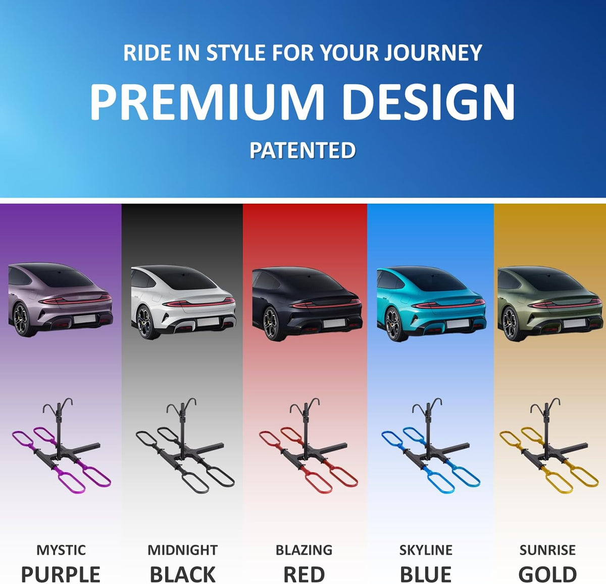 Trailer Hitch Bike Rack for Car 2 Bikes, E Bike Carrier Hitch Mount 2 Bike, Fat-Tire Ebike Rack for Tow Hitch, Fits 2" Receiver for SUV Truck Rv Van (2 Bike - 200 Lbs Cap - Golden)