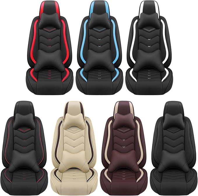 Car Seat Covers Fit for Toyota rav4 2000-2026, Stylish Sport Seat Covers, Waterproof Wear-Resistant Premium Nappa Leather Car Seat Cover.(Full Set with Pillow/Beige)