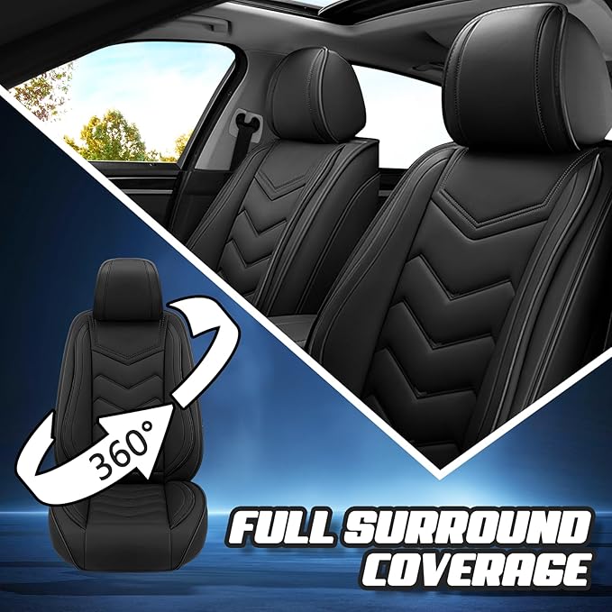 Car Seat Covers for Cadillac CTS 2003-2019, Premium Nappa Leather Car Seat Cover, Stylish Sport Seat Covers， Automobile Seat Cover Sets.(Standard 5 Seats/Pure Black)