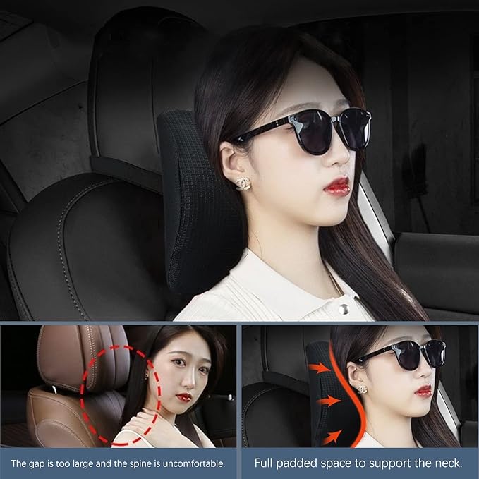 SPRFUFLY Make Relaxing Car Headrest Pillow, Car Pillow for Driving with Adjustable Strap, Breathable Removable Cover & Ergonomic Design - Softness Travel Car Neck Support Pillow(Black, 1PC)
