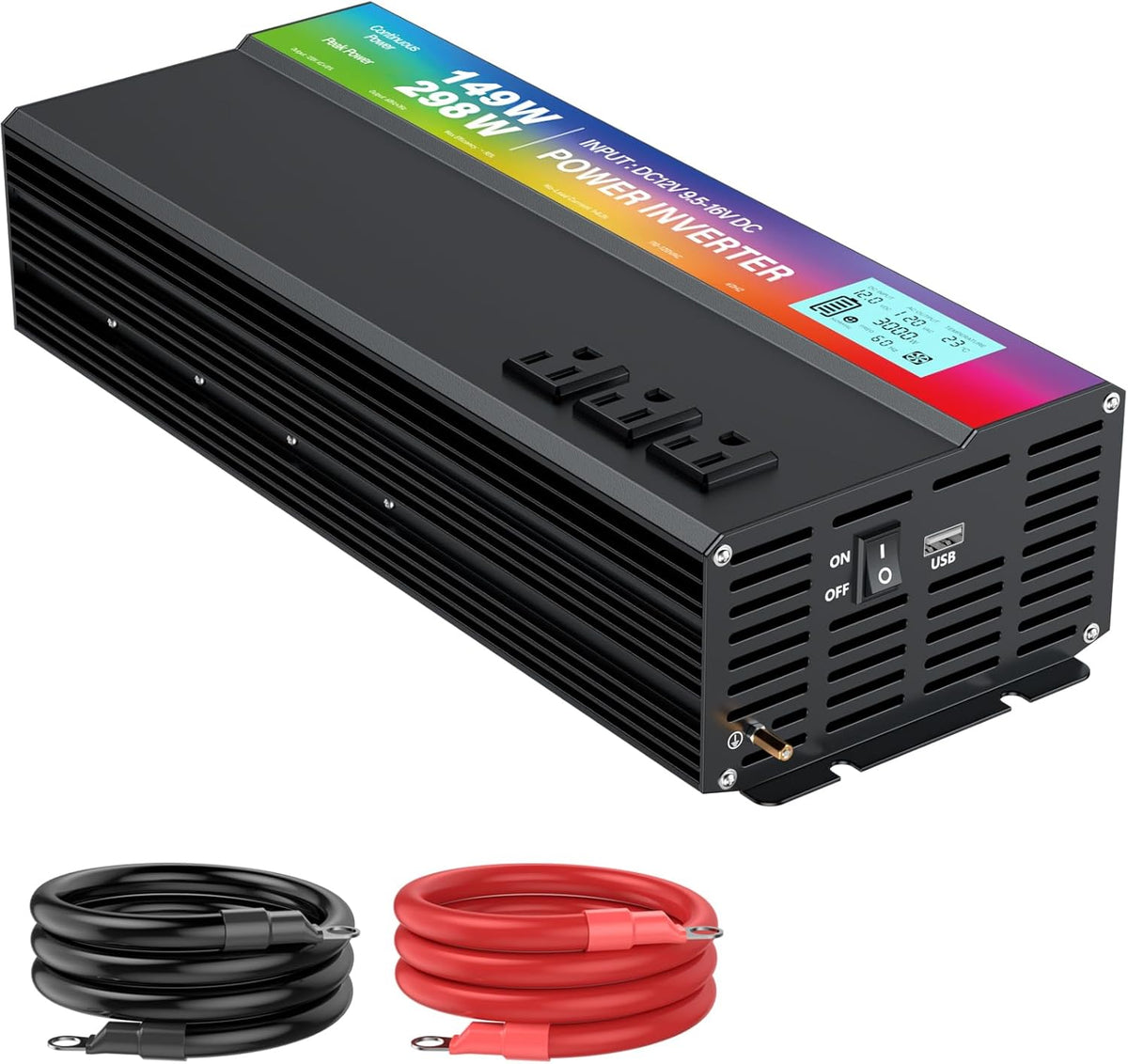 New Upgraded 3000 Watt Power Inverter,12V DC to 110V/120V AC Converter,6000W Peak Power with 3 AC Outlets,3.4A USB Port,LED Display Car Inverter for Vehicles,Truck,RV,Outdoor Activities,Solar System