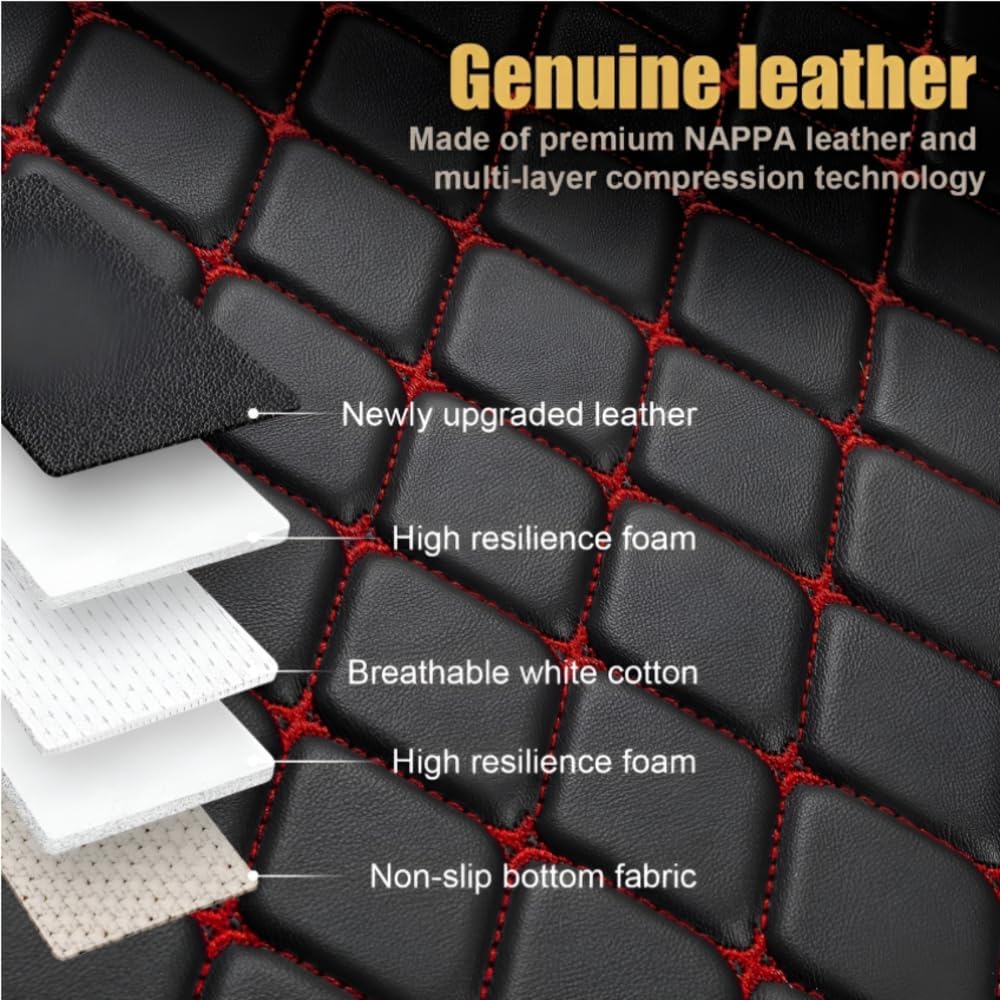 Add Personal Touch to Your Vehicle with IMEISH Customizable Logo Text Car Mats for 99% of vehiclesPads Protection Non-Slip Leather Floor Liners (Red Stripe)