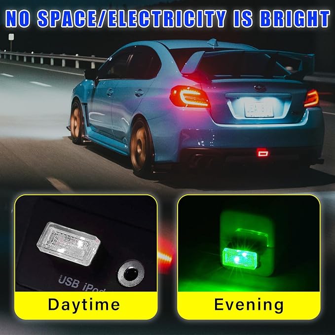 Augeny 4 PCS USB LED Car Interior Atmosphere Lamp, Plug-in USB Decor Night Light, Portable Auto Ambient Lighting Kit, Universal Vehicle Interior Accessories for Most Cars (Green)