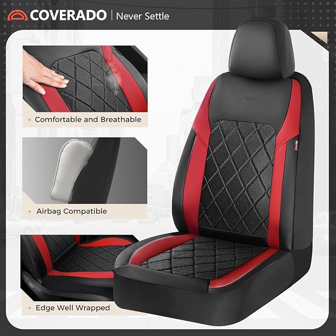 Coverado Car Seat Covers, Front Seat Covers, 2 Front Automotive Seat Cover, Mesh Breathable Seat Protectors, Universal Fit for Most Cars