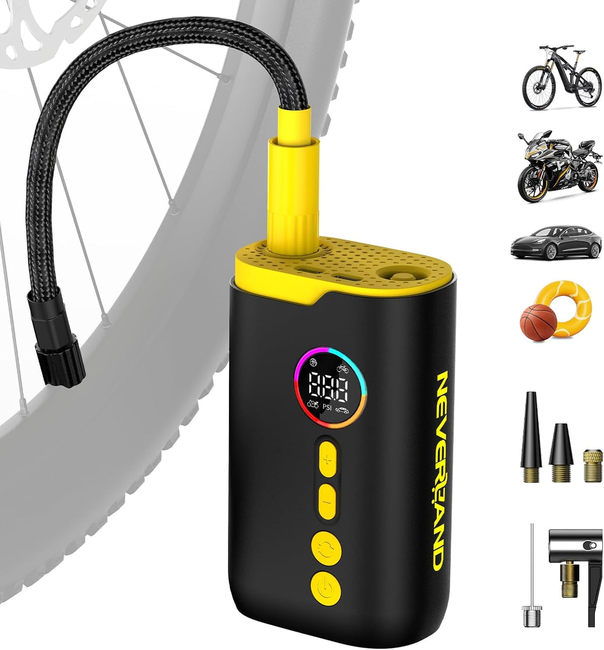 NEVERLAND Tire Inflator Portable Air Compressor - 150 PSI Electric Air Pump for Car Tires with Auto Shut, Cordless Tire Air pPump for Bicycle, Motorcycle, Bike Tire Pump with Gauge