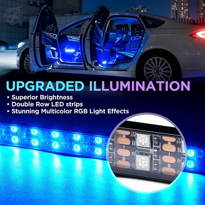 Xprite Upgraded 144LED RGB Interior Car Lights with Smart App Control/Wireless Remote Control, Music Sync Mode, DIY Mode and Multiple Scene Options, Universal for Cars Truck ATV UTV(4pcs)