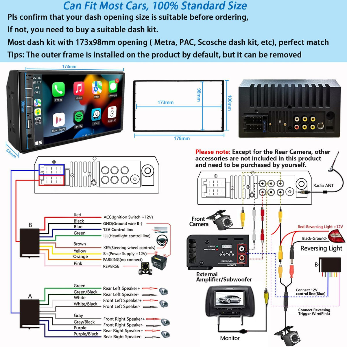 Naifay Double Din Car Stereo Compatible with Apple Carplay and Android Auto, 7 inch HD Touchscreen Car Radio Car Audio Receivers, Bluetooth, Backup Camera, Mirror Link, USB/AUX/TF/Subwoofer, FM Radio