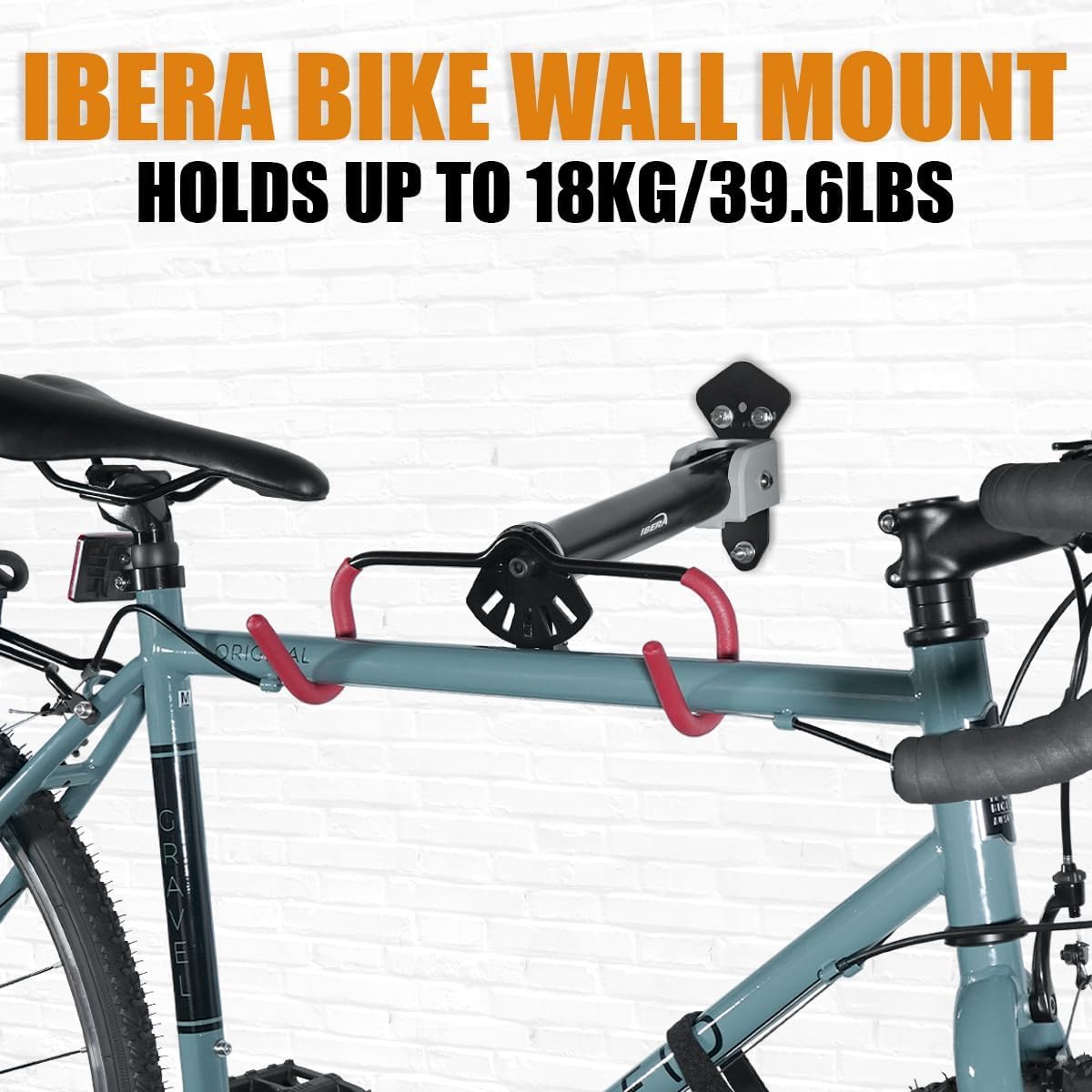 Ibera Bike Wall Mount - Secure Bike Storage up to 18kg with Adjustable Frame Holder & Soft Rubber Cradles - Garage Bike Rack for Road, MTB, Kids, Hybrid Bikes - Easy Installation & Space-Saving Design