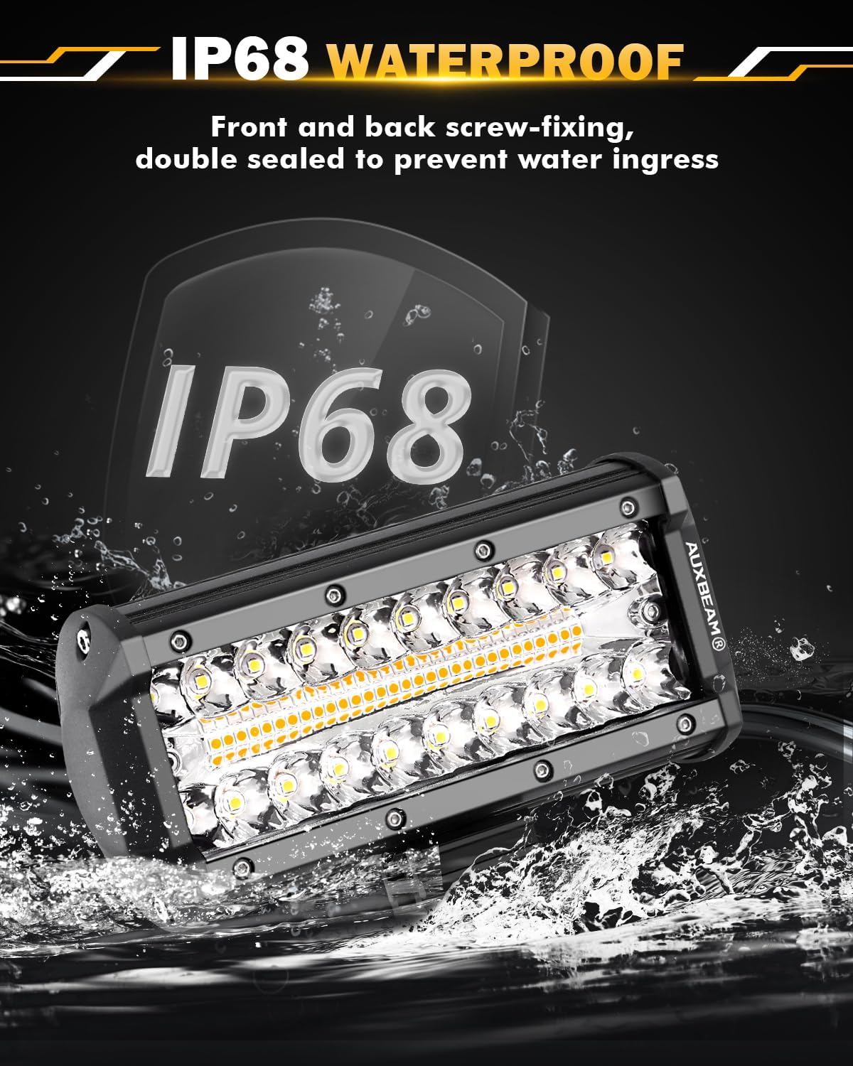 Auxbeam 7 Inch 300W LED Light Bar, 6 Modes Strobe Amber Pod Lights Yellow Fog Light Dual Color Spot Flood Offroad Driving Lights, Memory Function LED Work Lights for Truck Car ATV