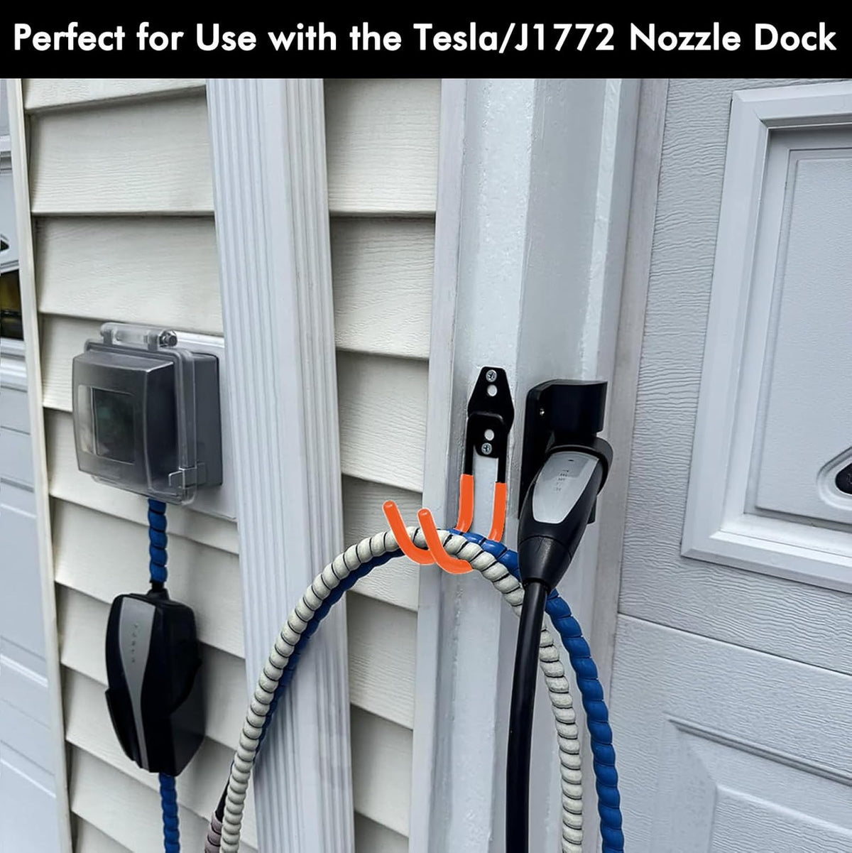 Tesla Charger Holder Wall Mount EV Charger Holder, Tesla Charging Cable Organizer J1772 J-Hook Cord Hanger for All Electric Vehicle Mobile Connector Organizers