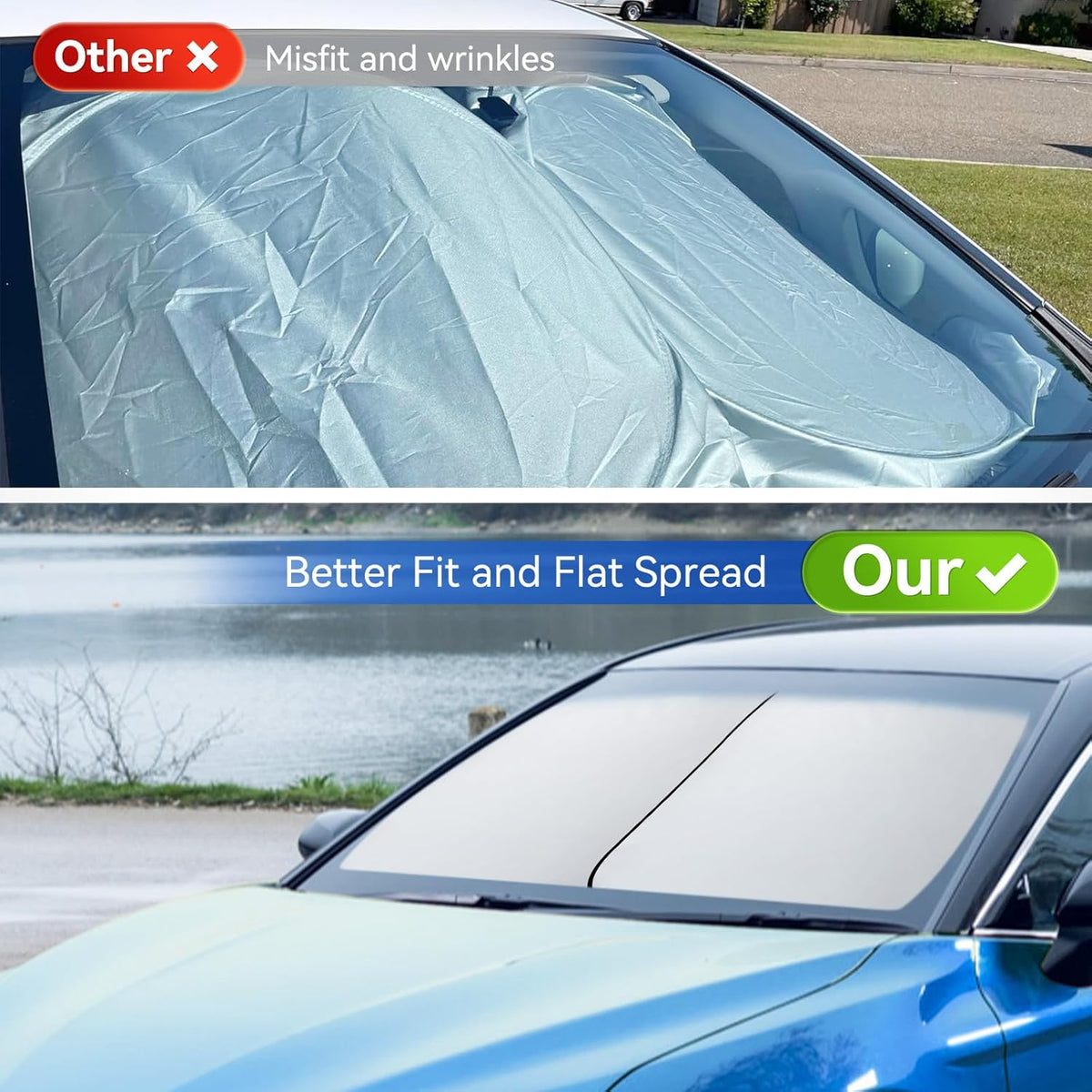 ARANA Car Windshield Sun Shade 2 Pack丨240T Thickened Front Window Sunshades Blocking 99% UV & Heat丨2025 Upgrade Sun Visor Keeps Trucks Interior Cool Universal Fit for Truck, SUV, Van, Small 36"x32.5"