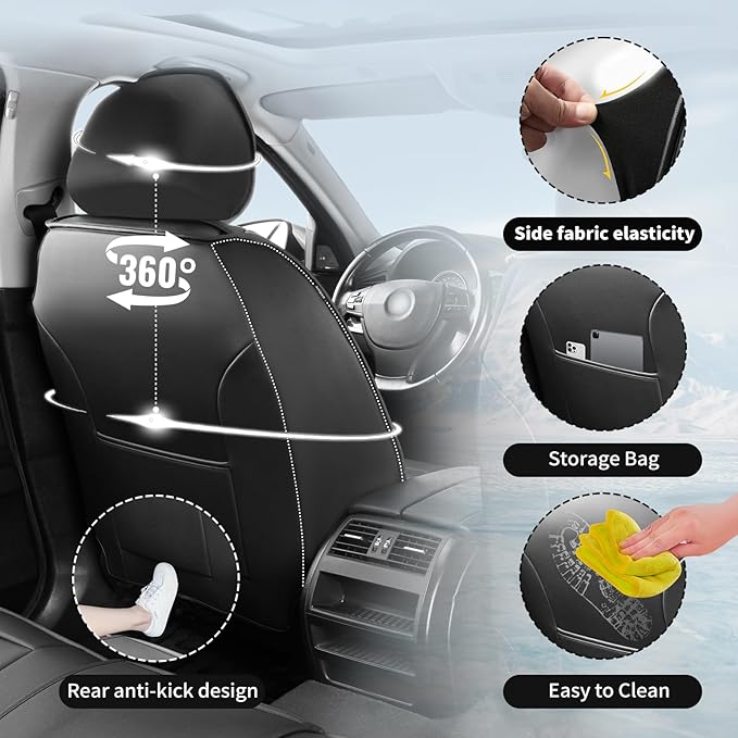 Fit Tucson Premium Leather Car Seat Covers Compatible with Hyundai Tucson 2010-2024 2026, Breathable, Wear Resistant, Airbag Compatible, All-Weather Protection & Full Coverage, Full Set Black