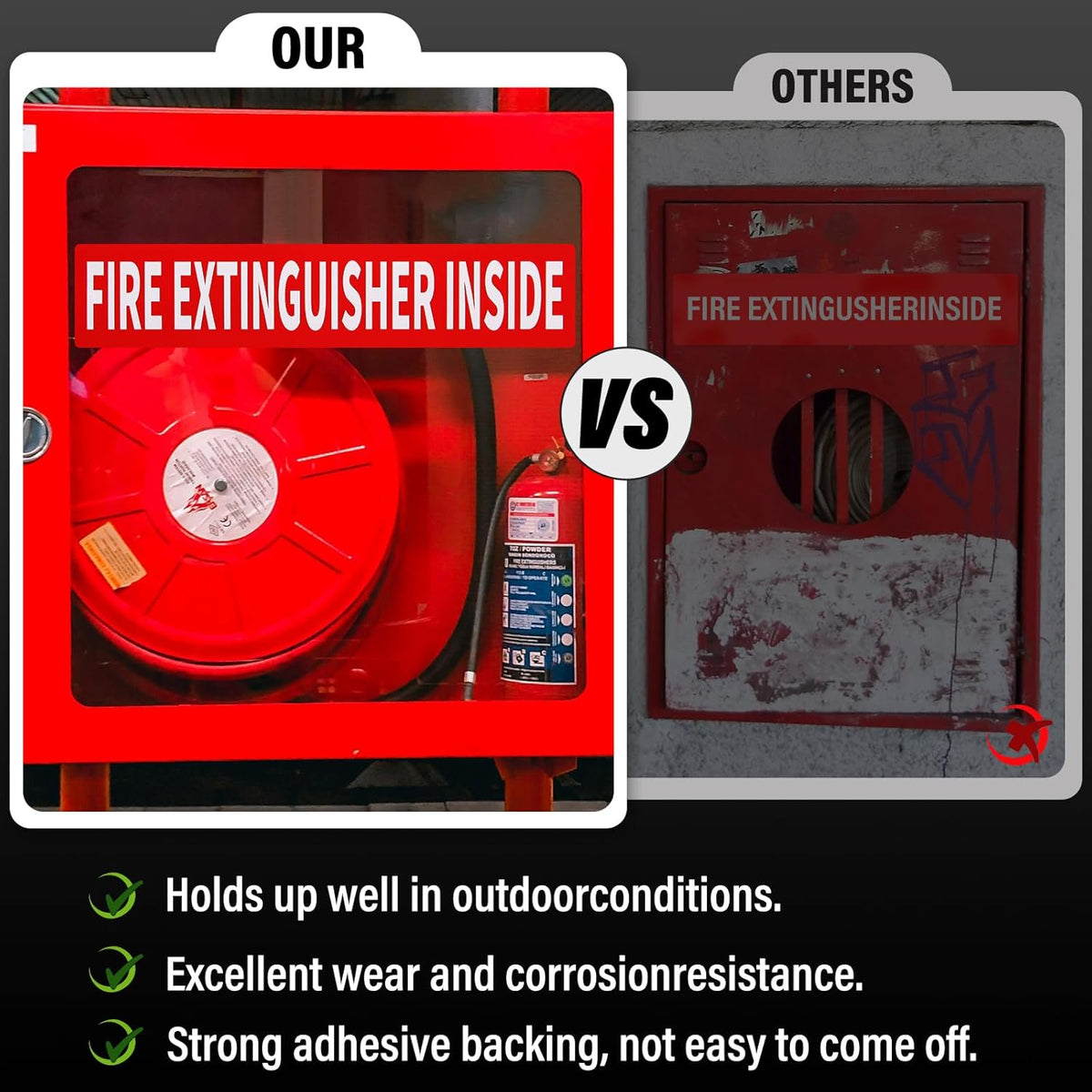 Madrigal Fire Extinguisher Inside Sticker Sign,8Pack 12x2.5" Self-Adhesive Vinyl, Weatherproof & UV Protected for Cars, Trailers, Rv's, Trucks and Vehicles, Red on White