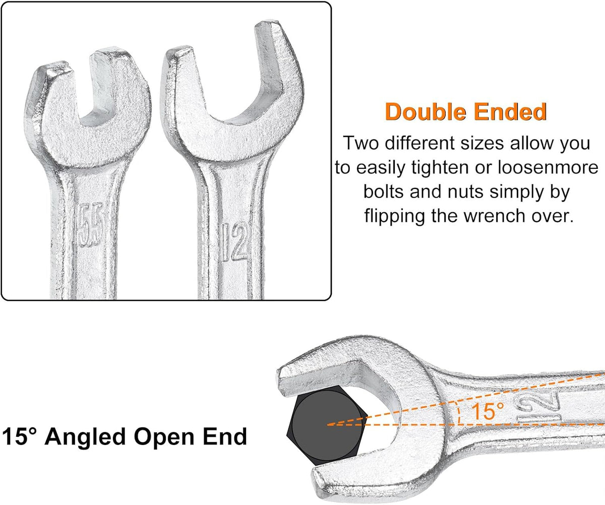 HARFINGTON 2pcs Double Open End Wrench 17mm x 19mm Metric 15 Degree Offset Angle Small Flat Head Wrench Galvanizing Open Ended Spanner for Automotive Repair Furniture Assembly