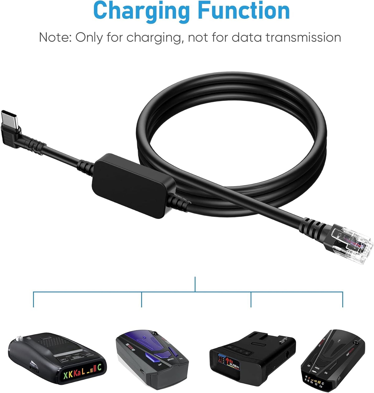 PD3.0 Radar Detector Cable, with Type-C to RJ11 Plug ,Replacement Radar Detectors Power Cable,for Escort Passport 9500i MAX360 Uniden R1 R3 DFR8 DFR9 Radenso XP Beltronics STI Radar Detector and more