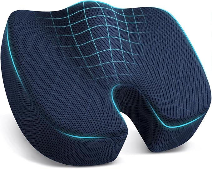 TushGuard Seat Cushion - for Office Chair, Car Seat, Airplane, Bleacher - Sciatica & Coccyx Pain Relief Desk Chair Cushion for Long Sitting Office Workers, Car Drivers(Blue, XX-Large)